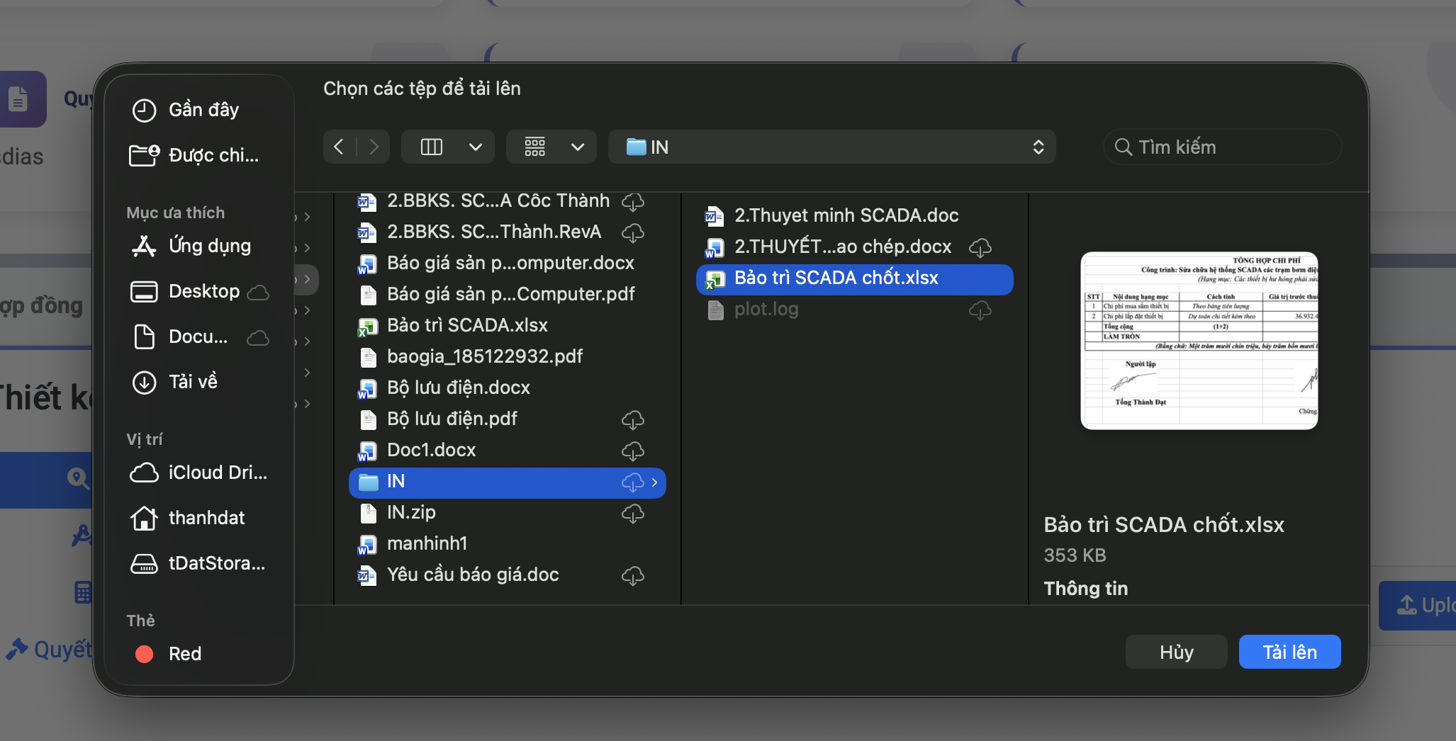 Screenshot chọn file từ máy tính